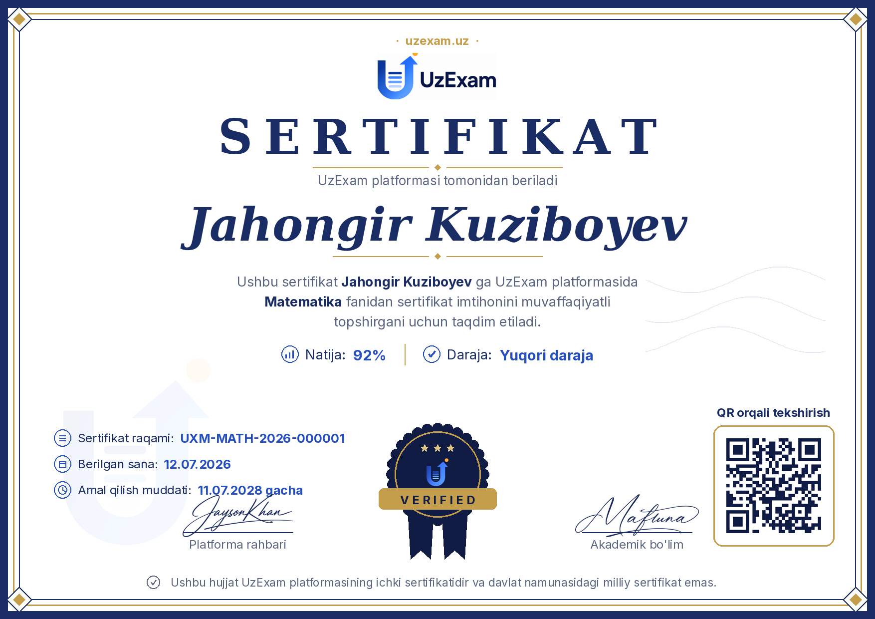 Sertifikat — Matematika